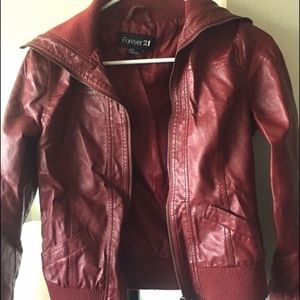 Fiery FOREVER 21 Burgundy Fake Leather Jacket!